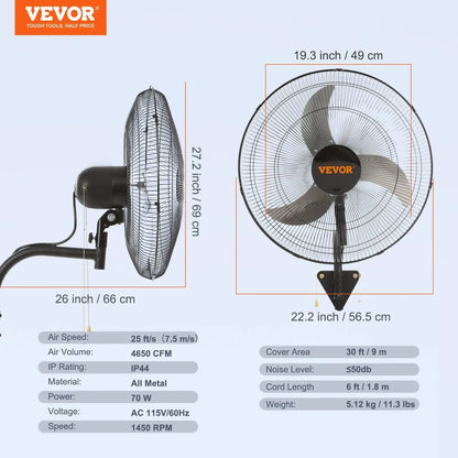 30-Inch Outdoor Misting Wall Fan with 3 Speeds, Oscillation & Adjustable Tilt