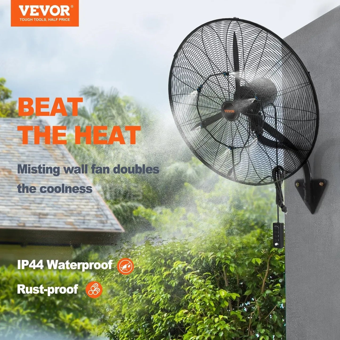 30-Inch Outdoor Misting Wall Fan with 3 Speeds, Oscillation & Adjustable Tilt